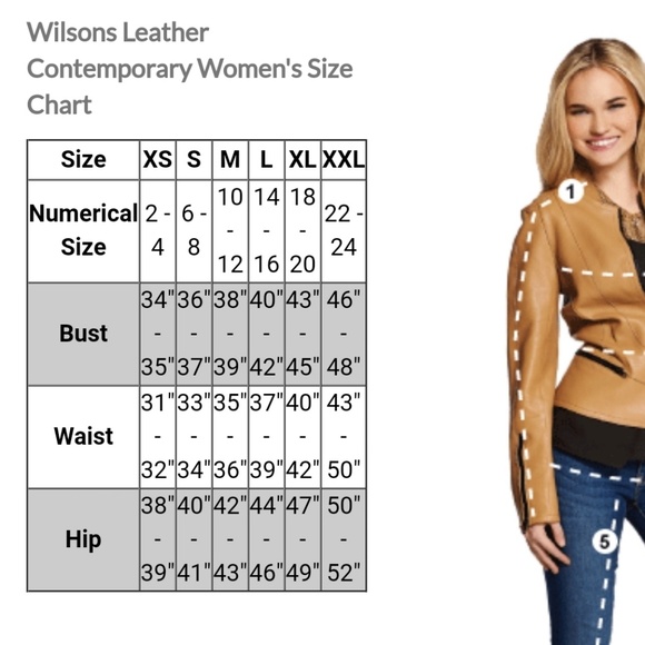 Wilsons Leather Size S Wilsons Leather Size Chart Size S